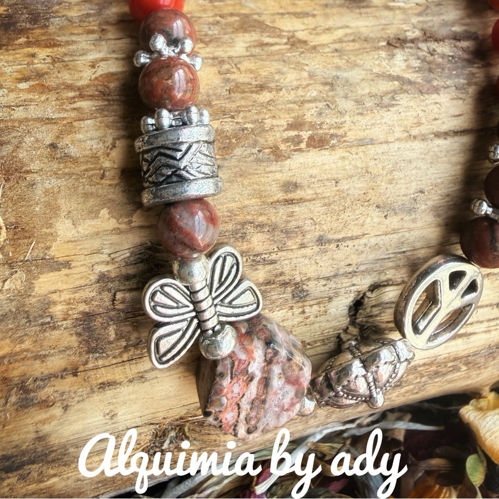 DOPAMINE +Vibrant Red jasper and Silver Necklace - Picture 8 of 8